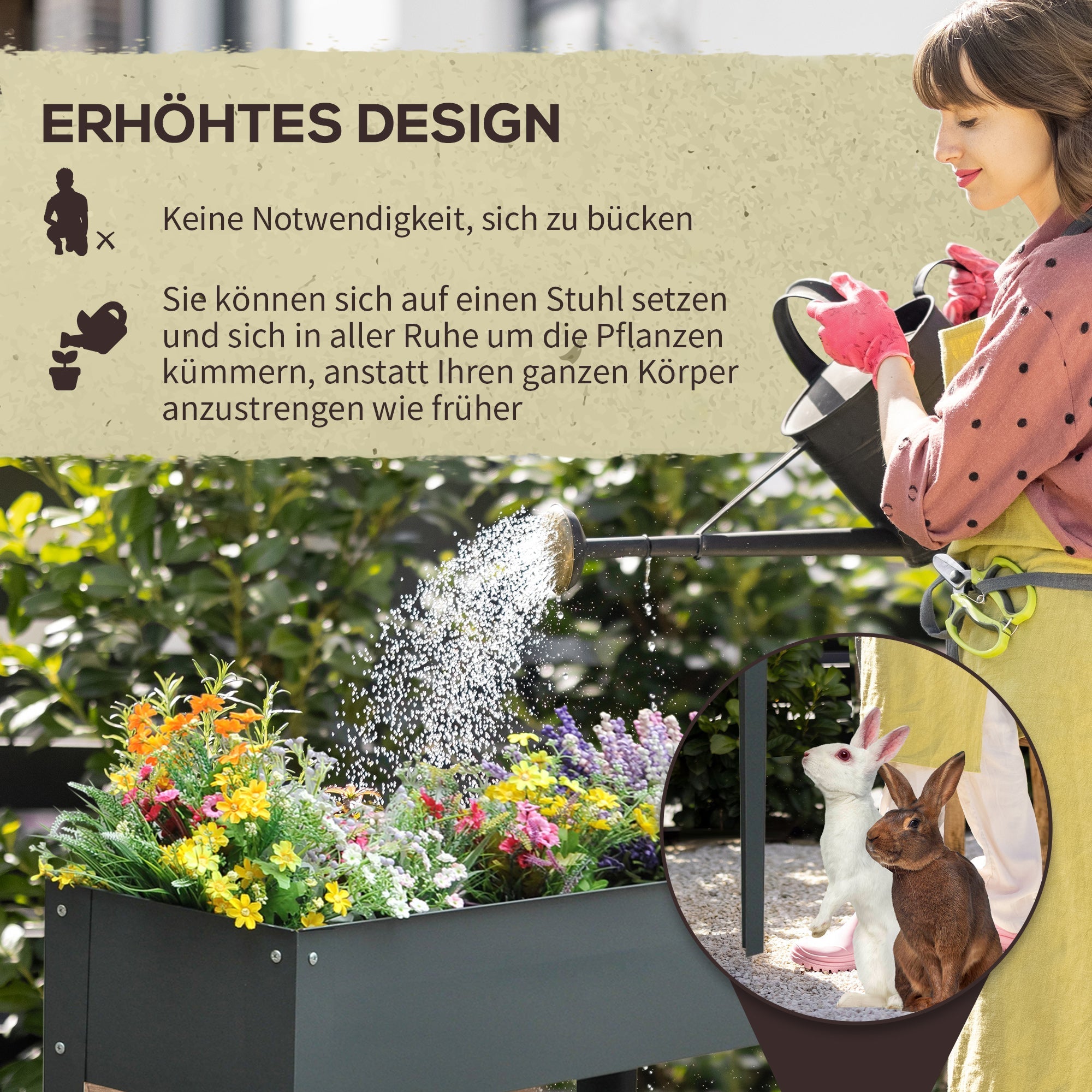 Raised Bed Planter, Herb, Drainage, 100x30x80cm, Metal