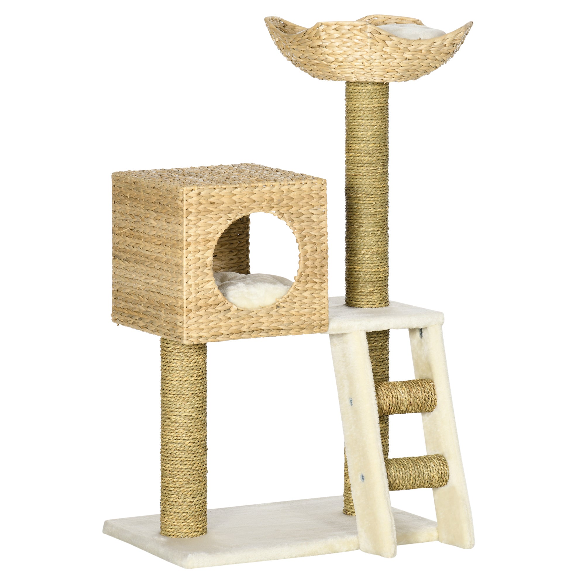 Katzenkratzbaum, 100,5 cm hoch, Katzenhöhle, Bett, Treppe, Sisal, Natur
