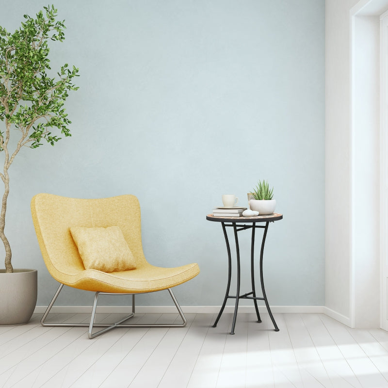 Side Table/Flower Stool Round Ø35.5cm Weatherproof, Yellow and Grey