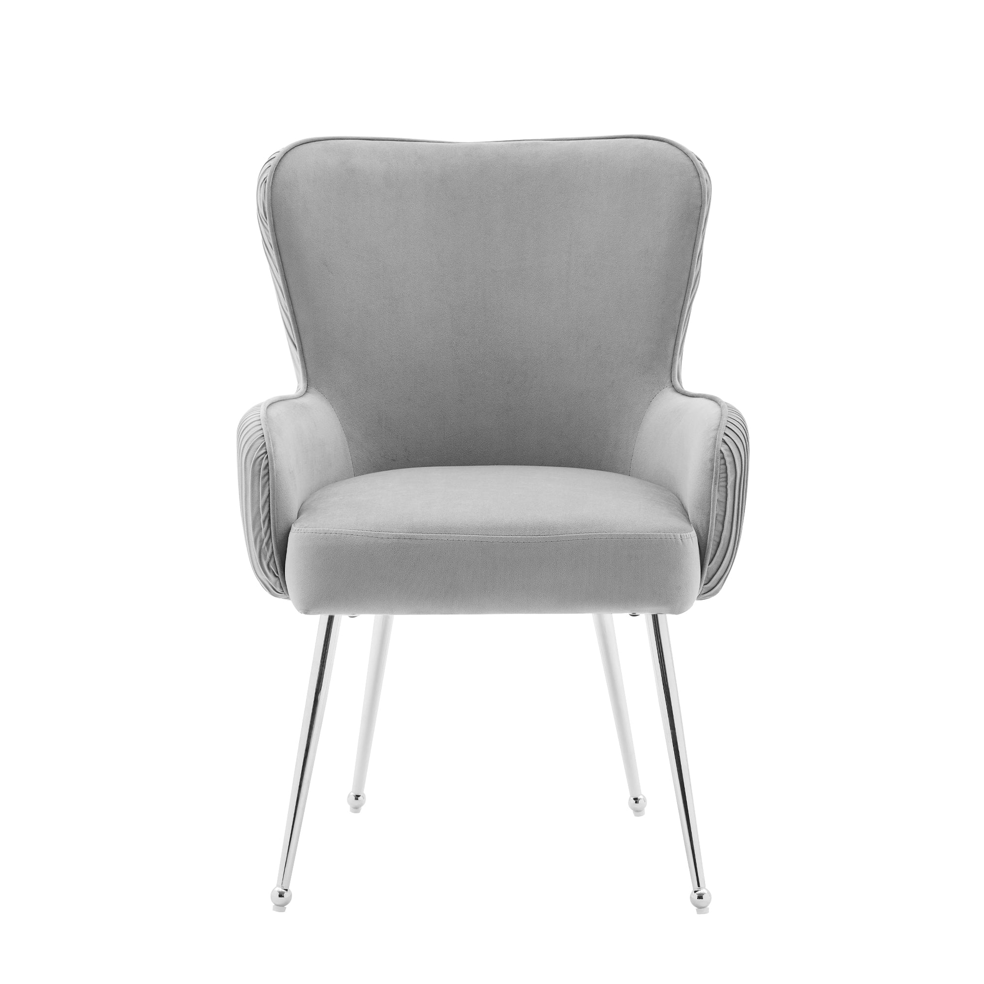 Velvet Dining Chair 2-Piece Set Armrests Adjustable Feet Lumbar Support - Grey