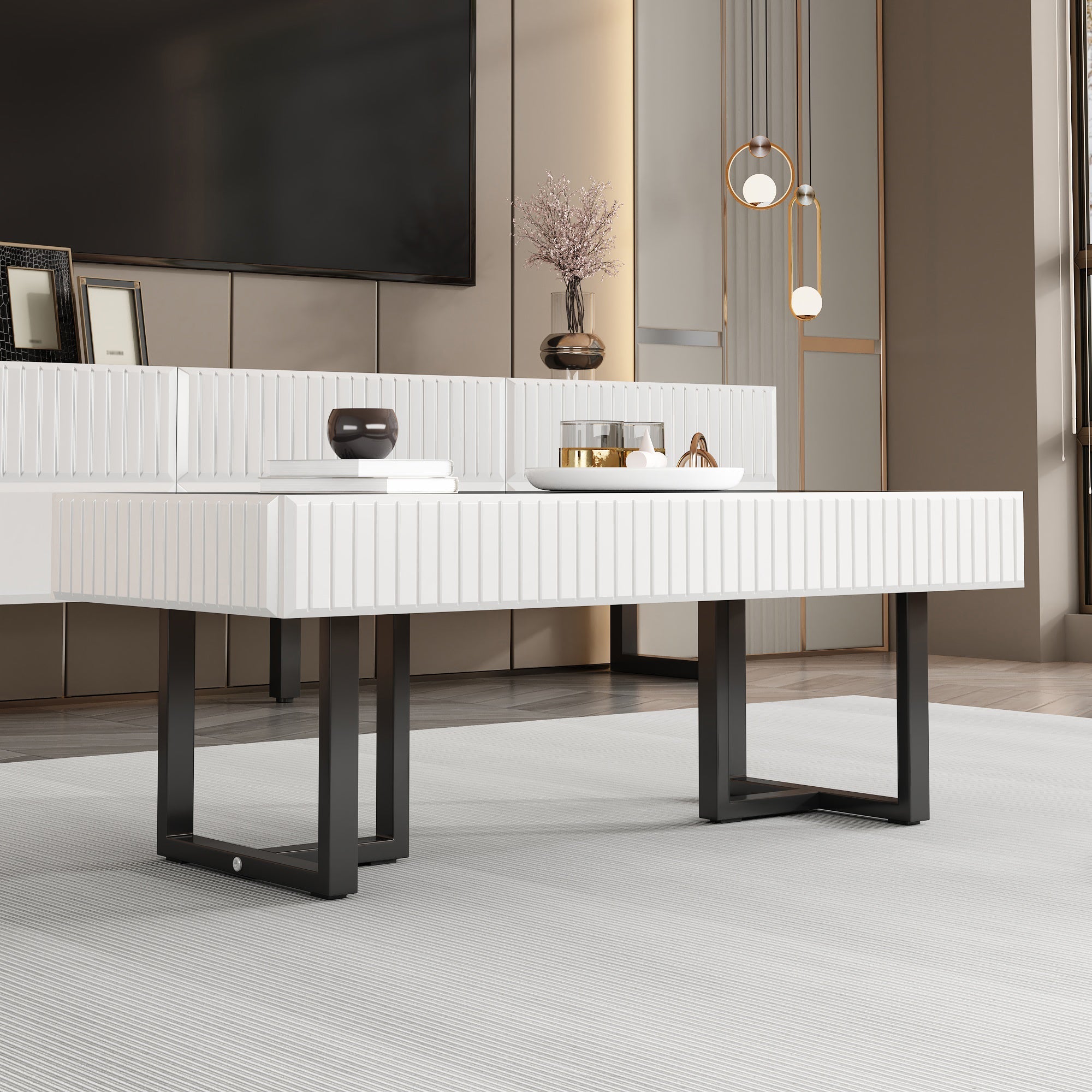 Coffee Table, Modern Classic High-Gloss 110x50.5x41cm, Black and White