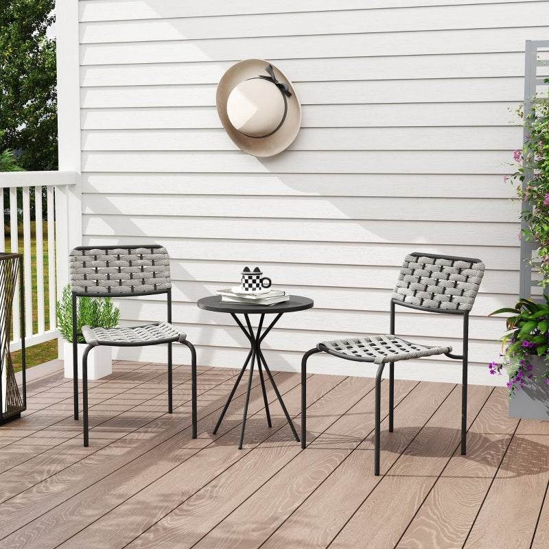 Polyrattan Garden Furniture Set, 2-Person 3-Piece Stackable Chairs & Table, Grey