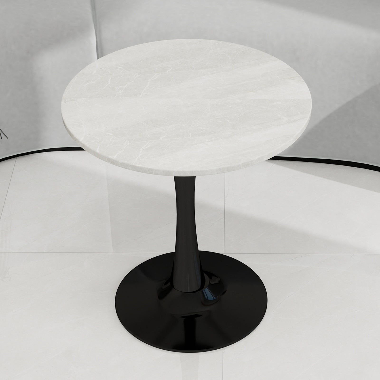 Coffee Table Round Marble Top Mid-Century Modern 27.6-inch - Black