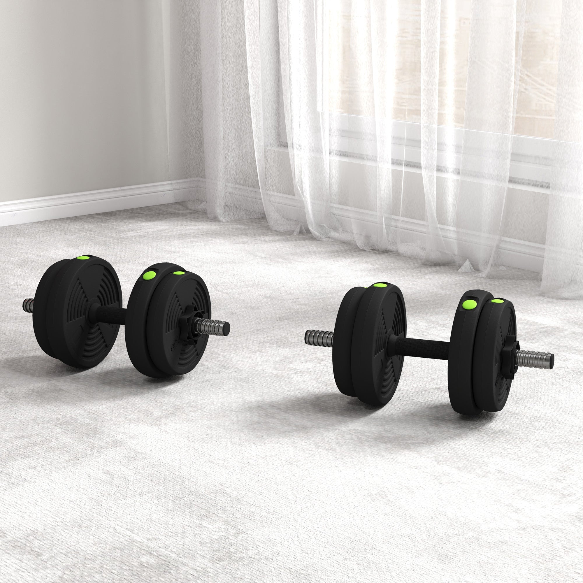 2-in-1 Dumbbell Set, 15 kg Adjustable with 8 Weight Plates, Plastic