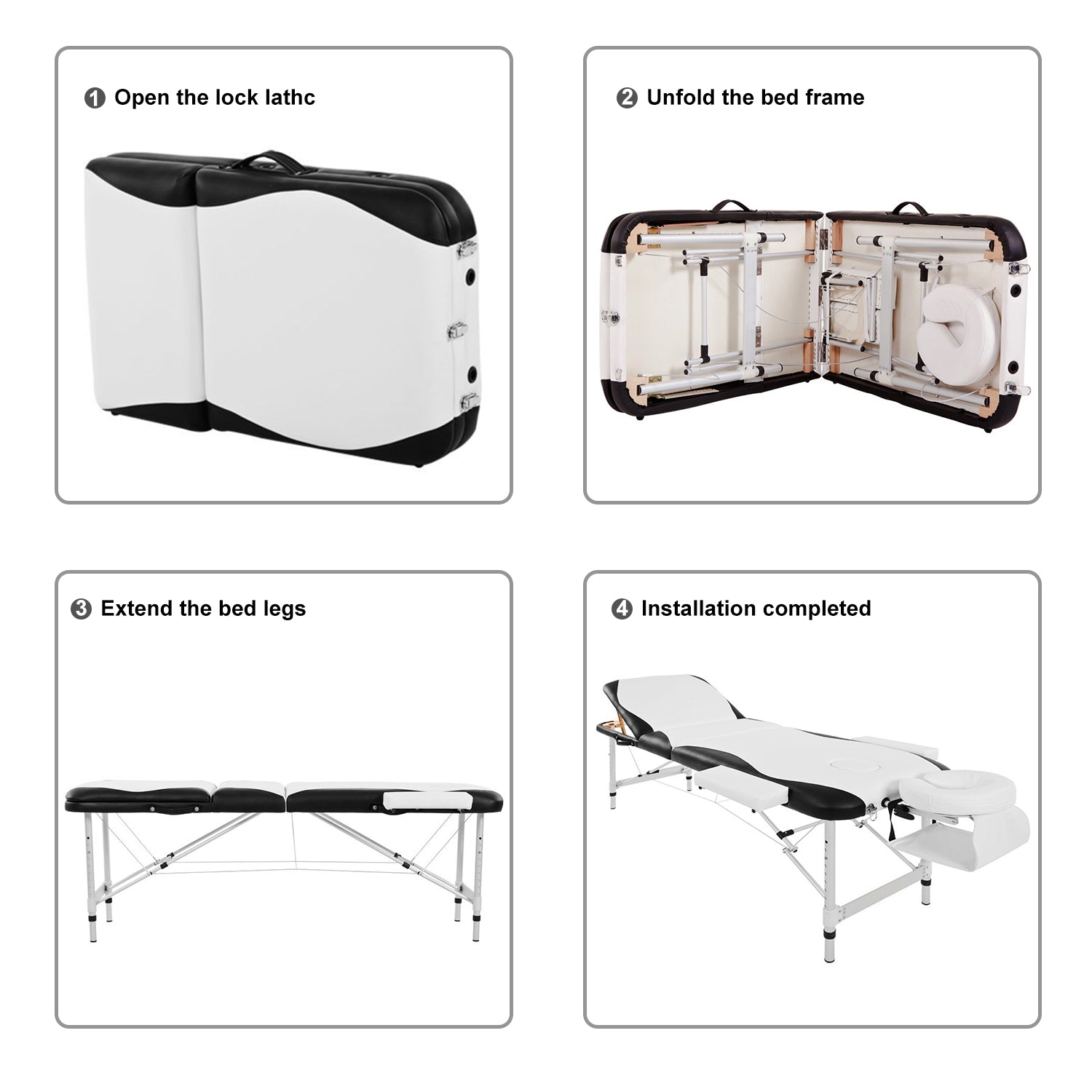 Massage Table Couch Bed: Portable Folded 3 Section with Premium PU Leather and 5cm High-Density Multi-Layer Foam, Aluminium