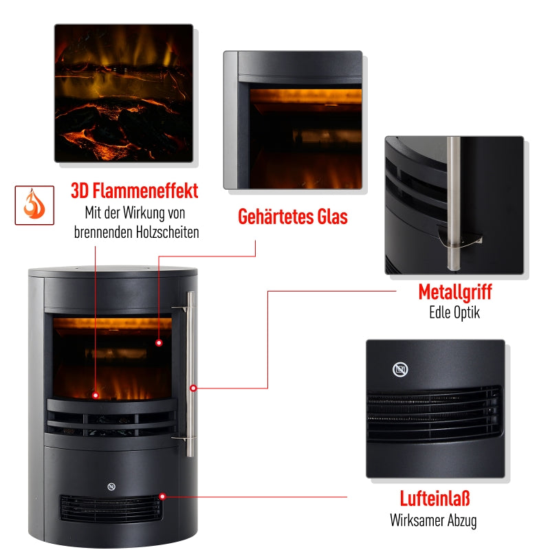 LED Electric Fireplace, Wall/Freestanding with Flame Effect, 900/2000W, Black
