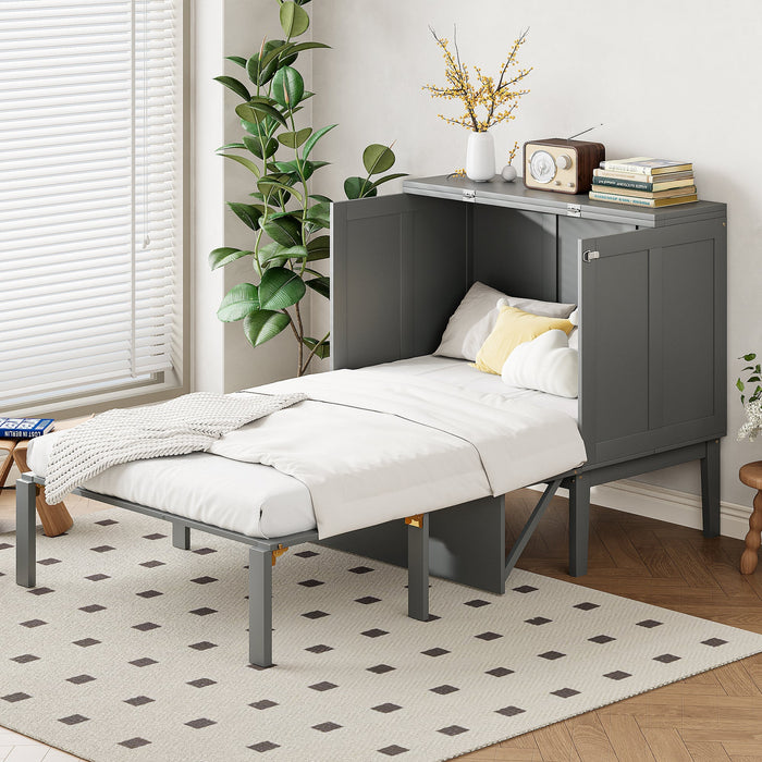 Wall Bed, 90x200 cm, Slatted Frame, Grey