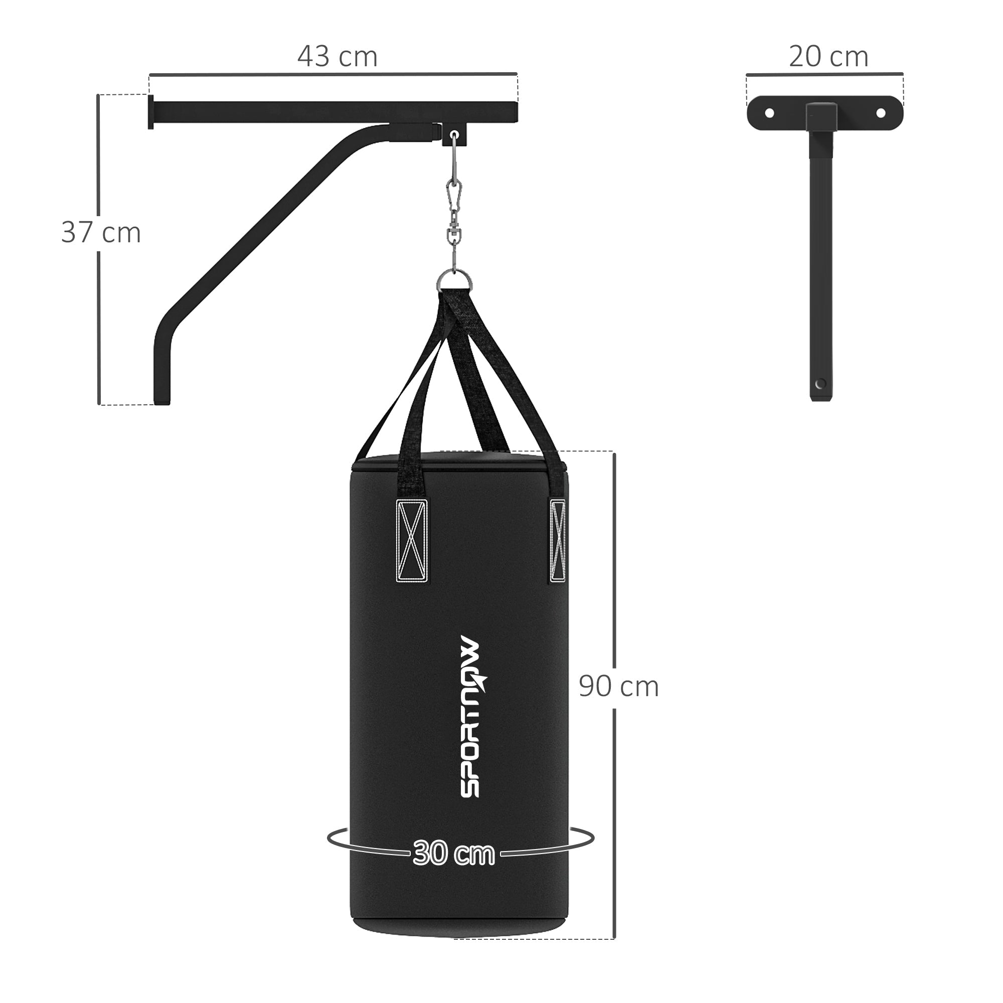 Punching Bag Wall Mount, Adjustable, Steel, Black