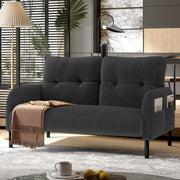 Corduroy Two-Seater Sofa, Comfort Padding High Backrest Side Pockets, Metal Feet