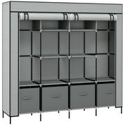 Stoffkleiderschrank, Kleiderstange 10 Fächer 4 Schubladen, Dunkelgrau