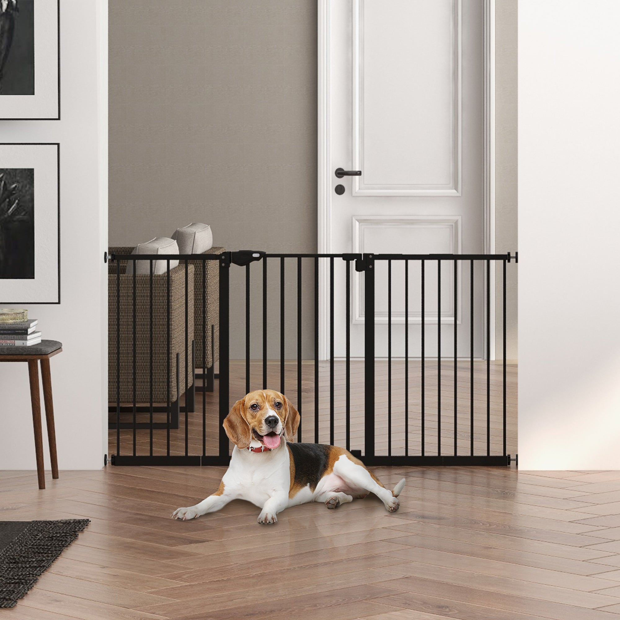 Pet Safety Gate, No Drilling Stair Gate, Metal Plastic, Black