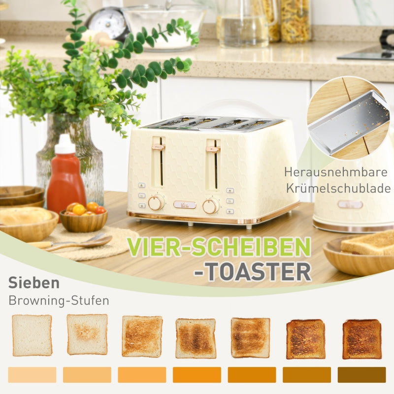 Kettle with Toaster 1.7L 4 Slices Breakfast Set, Beige