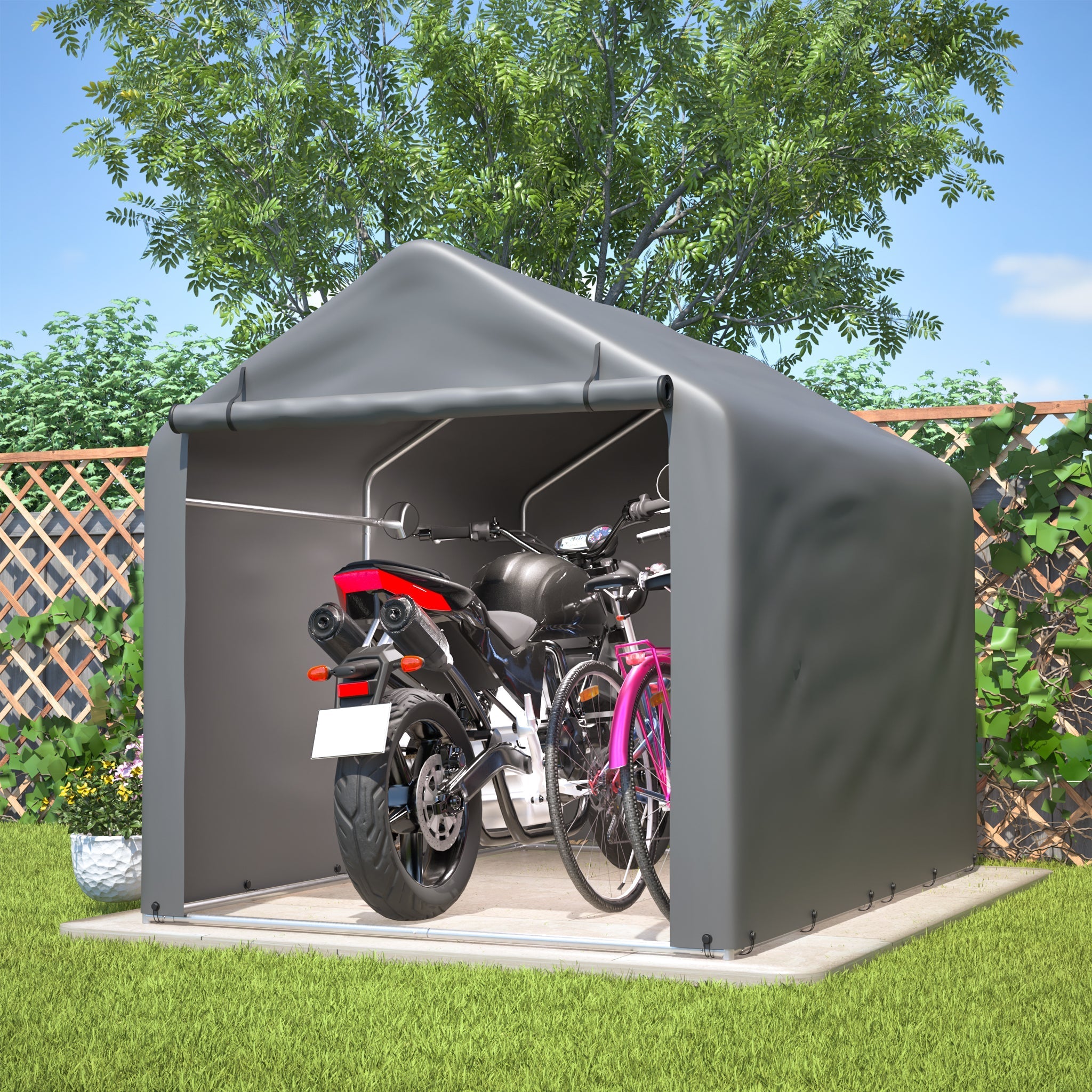Bicycle Garage / Tool Shed 160x220x165 cm with Roller Shutter, Waterproof PE, Grey