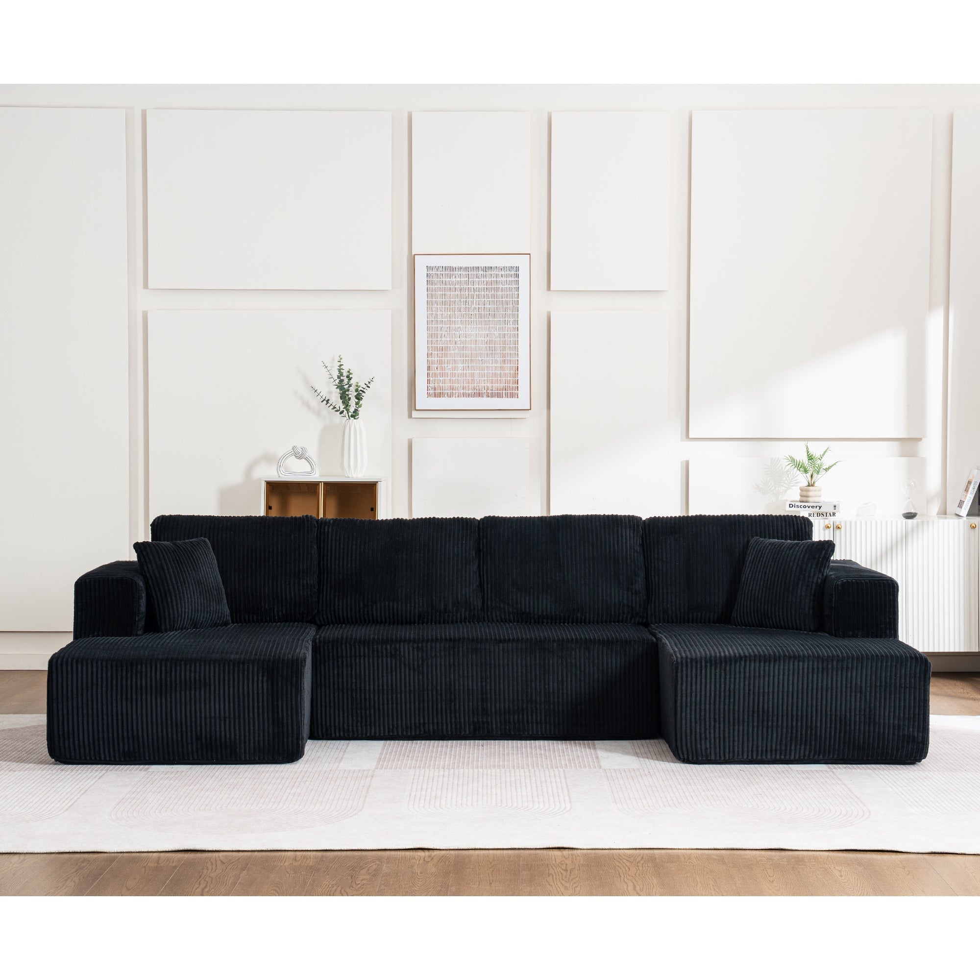 Modern U-Type Modular Sofa with Lounge Chairs and High-Density Sponge, Lamp Plush Fabric