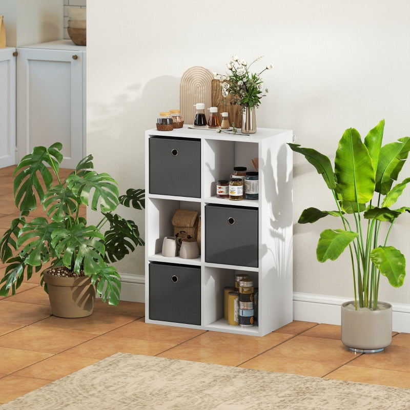 Shelf 6 Compartments 3 Fabric Drawers - Grey