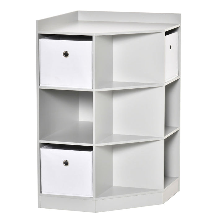 Children's corner shelf with 3 storage boxes, toy storage, gray