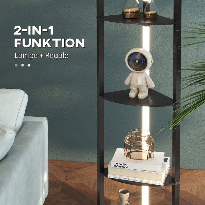 Floor Lamp, LED with 4 Shelves, E27 Socket, 24W, 3 Light Colors, Black