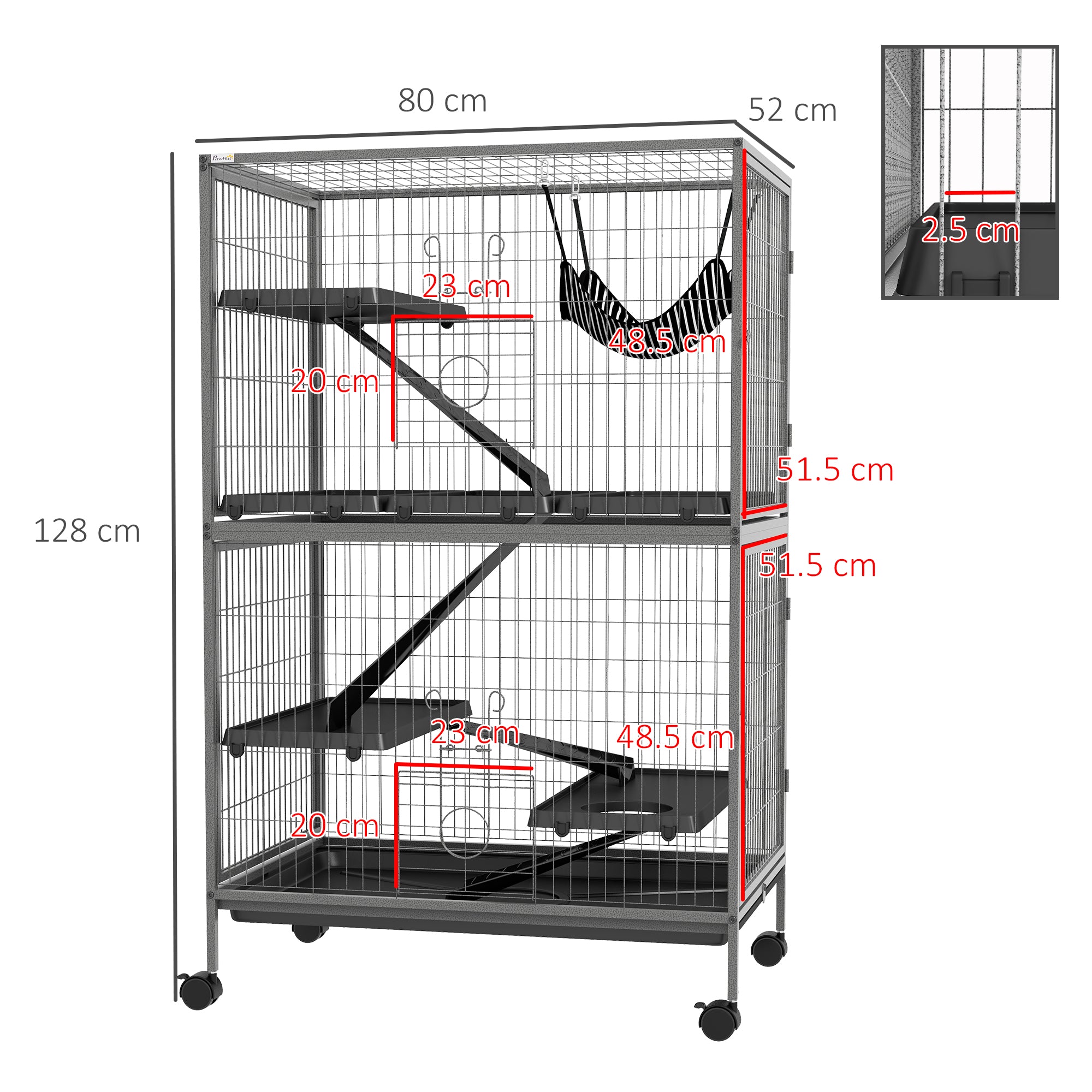 Rodent Cage, Multifunctional 4 Platforms 3 Ramps 4 Doors, Steel Grey Silver Black