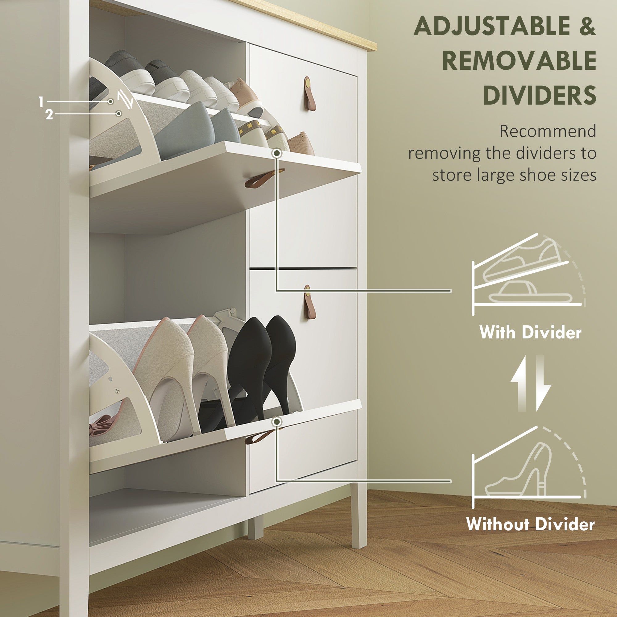 Modern Four-Drawer Shoe Cabinet with 20-Pair Capacity - White