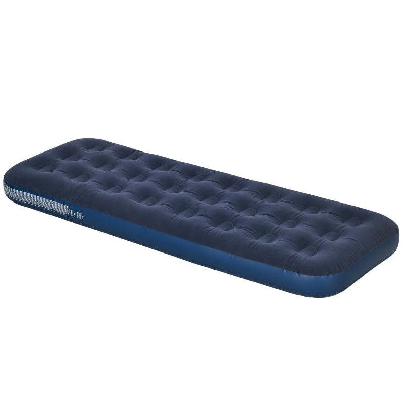 Single Air Bed Inflatable Flocked Mattress with Hand Pump, Blue
