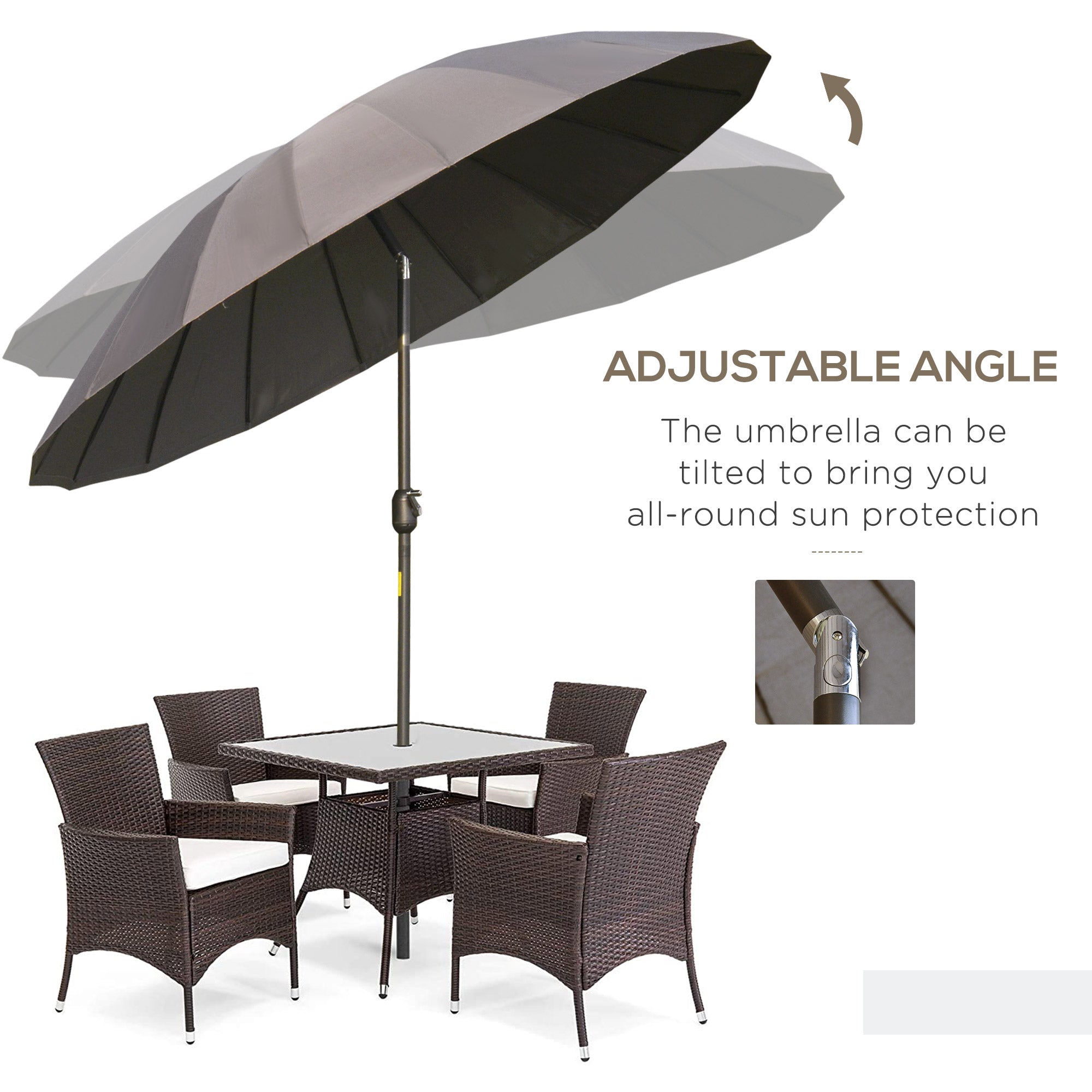 2.5m Shanghai Garden Parasol Umbrella Crank & Tilt Adjustable Outdoor Sun Shade Grey