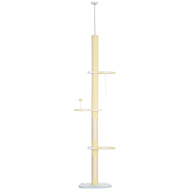 Katzenkratzbaum, Höhenverstellbar, Rutschfestes Sisalseil, Gelb/Weiß/Blau