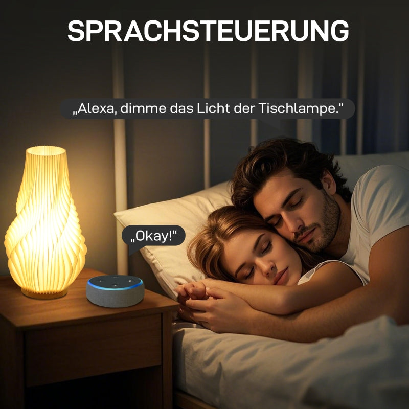 Table lamp smart LED with 3D-printed flower-like lampshade white