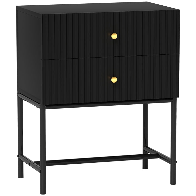 Bedside Table, Elegant Two-Drawer, Black