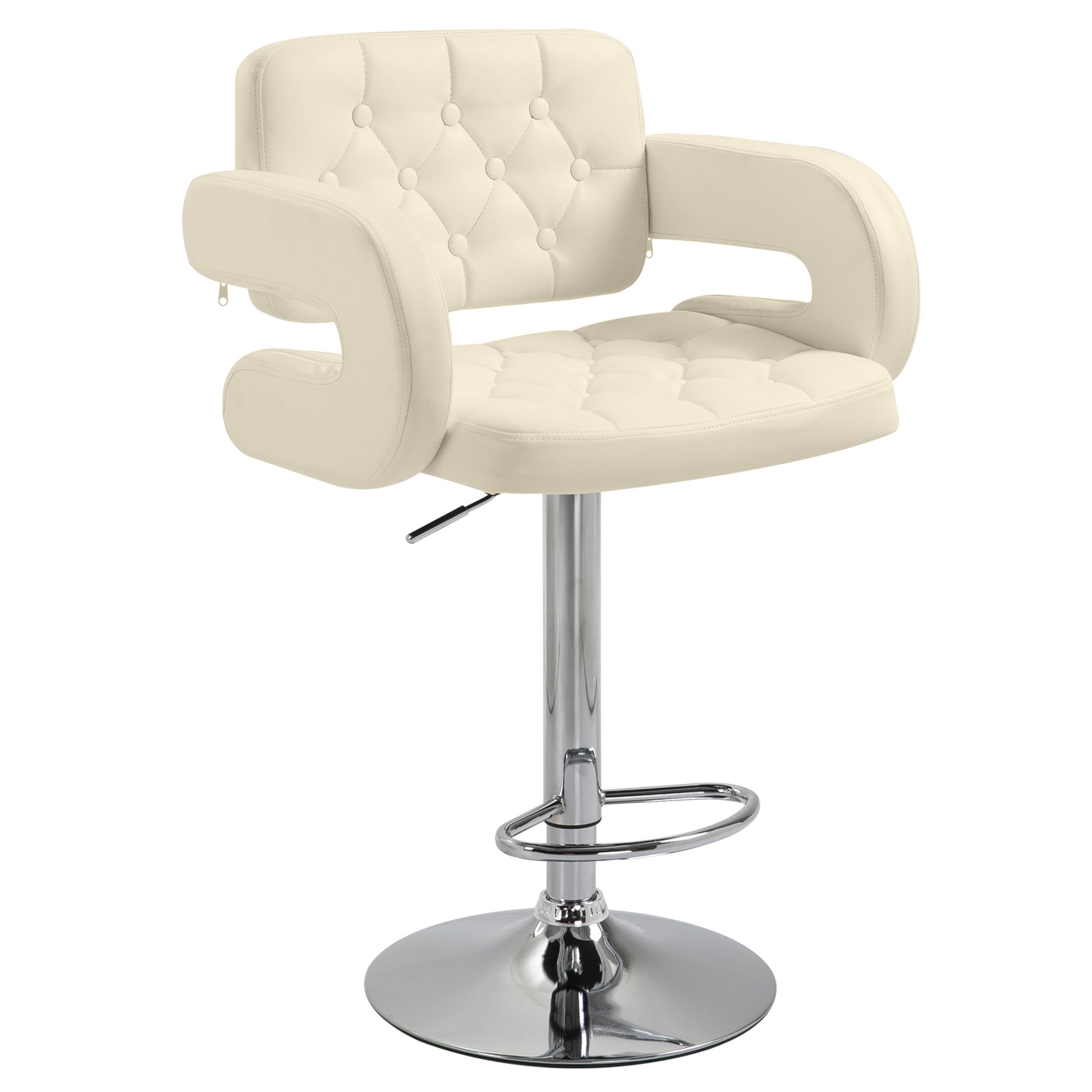 PU Leather Upholstered Bar Stool, Swivel Height Adjustable with Back and Footrest, Beige