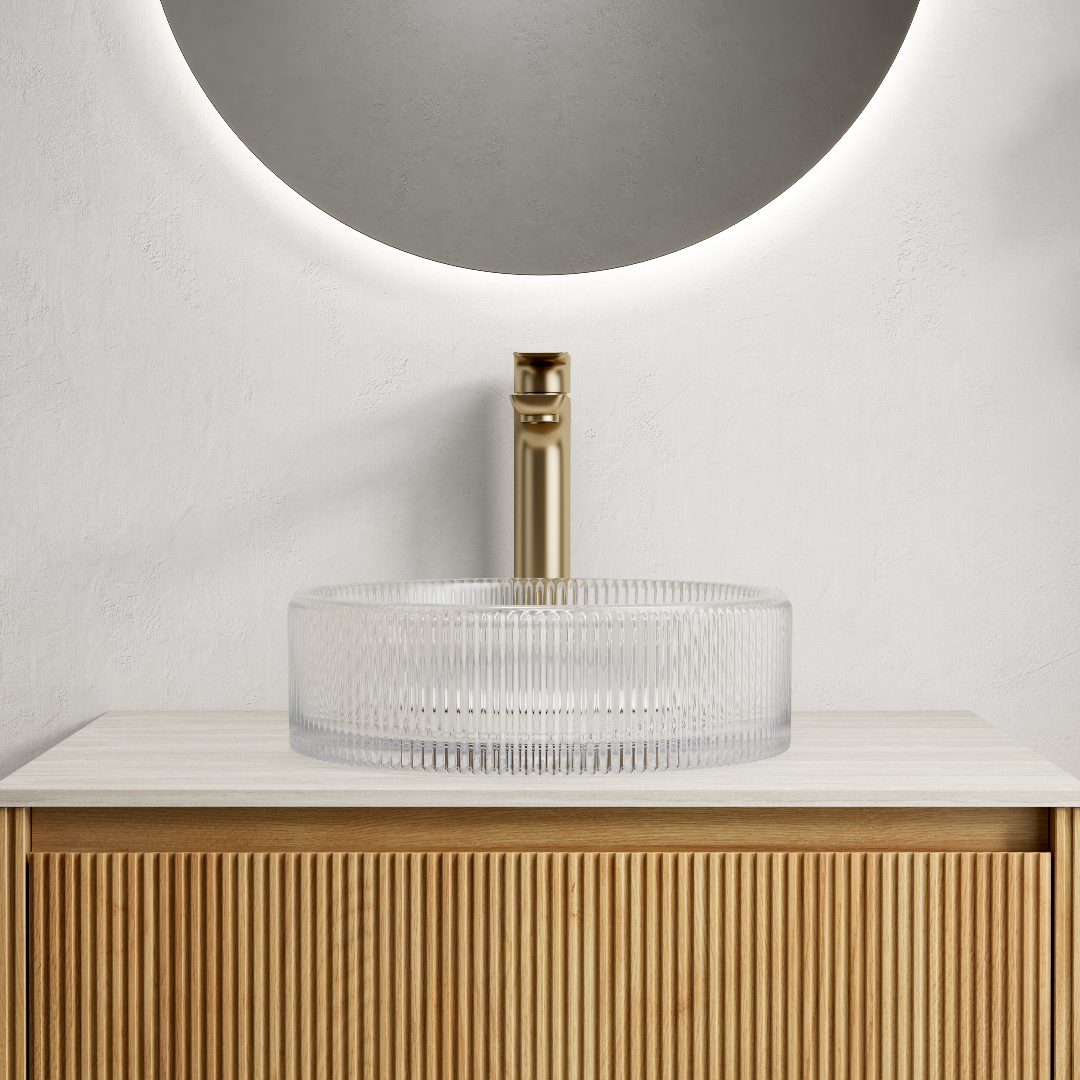 36cm Washbasin, Round Countertop Sink without Tap, Crystal Glass Transparent