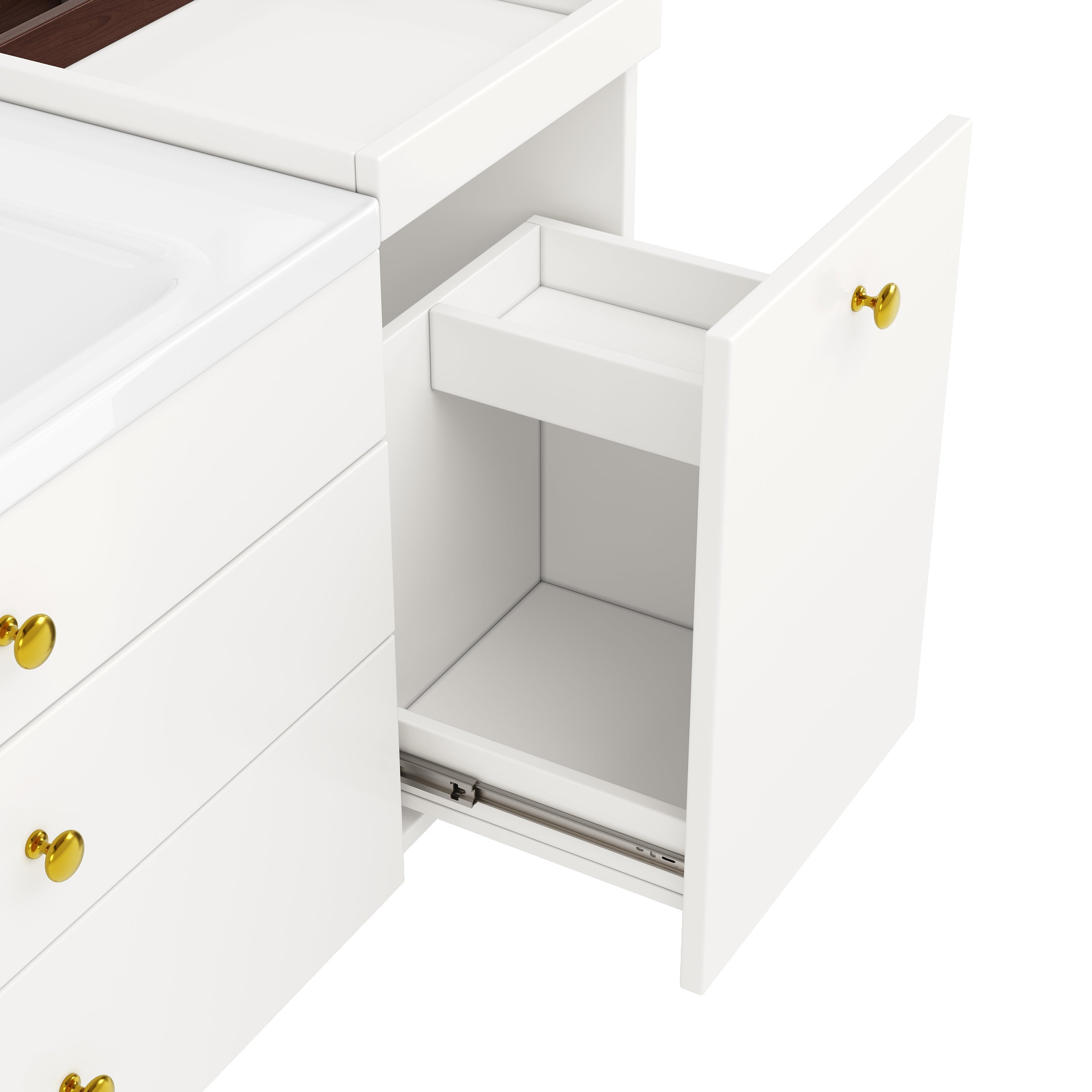 Bathroom Vanity Unit with Ceramic Sink and Storage Drawers, White and Gold