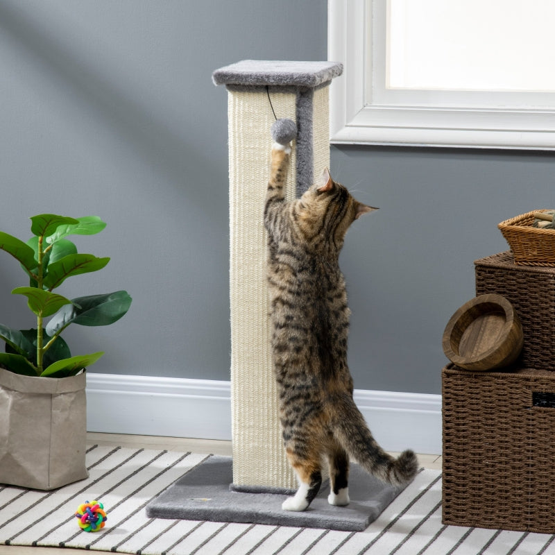81cm Cat Scratcher, Vertical Full with Sisal Rope & Hanging Ball, Grey