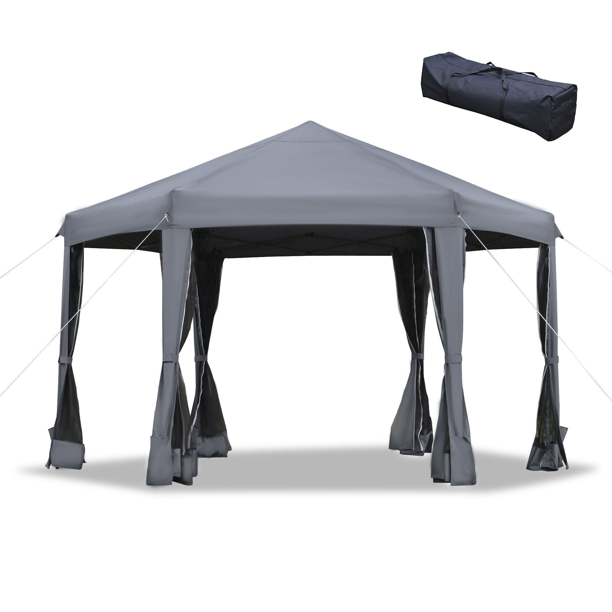 Pop Up Gazebo Hexagonal Canopy Tent with 6 Mesh Sidewalls, Grey