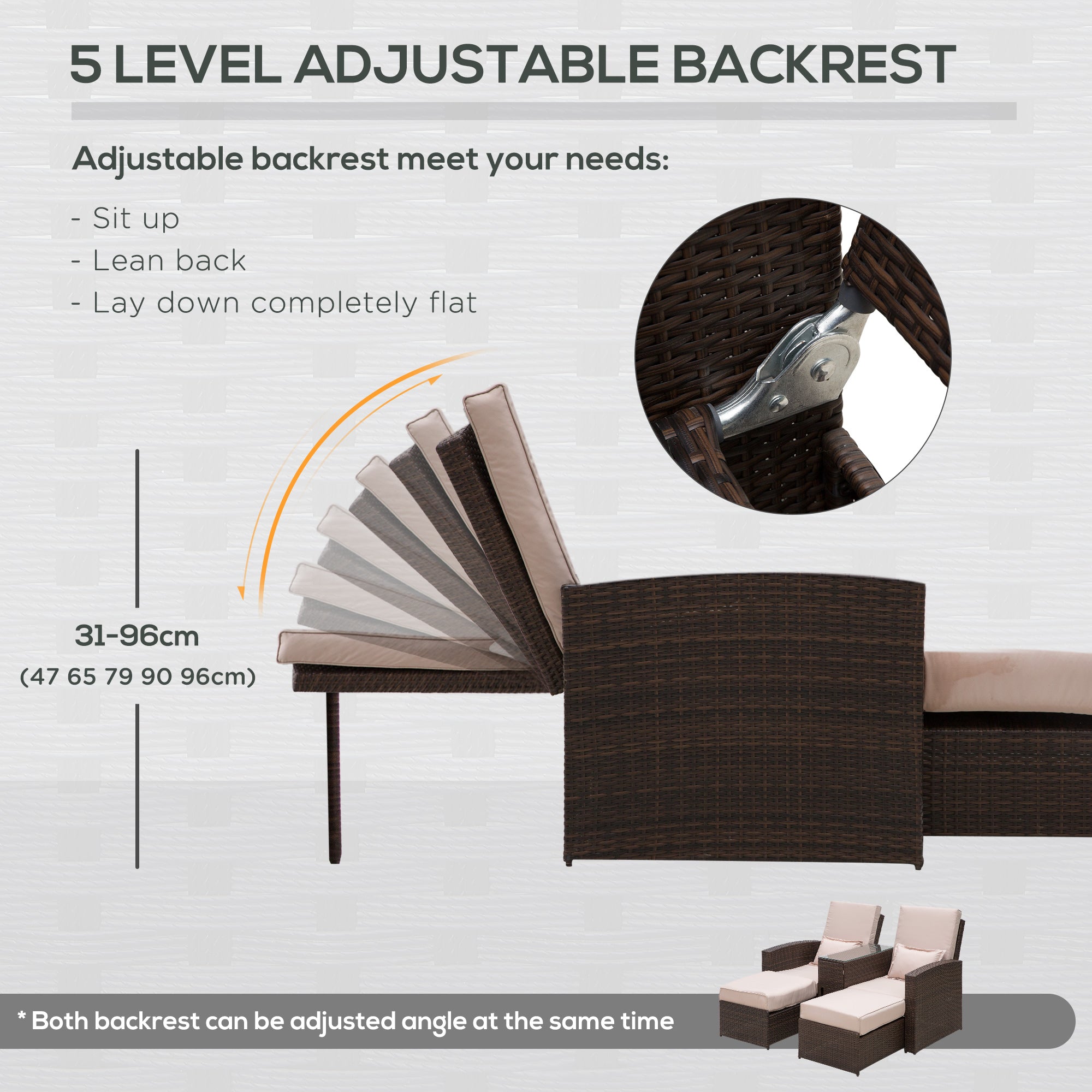 2-Seater Sofa Lounger Set, Rattan, Brown