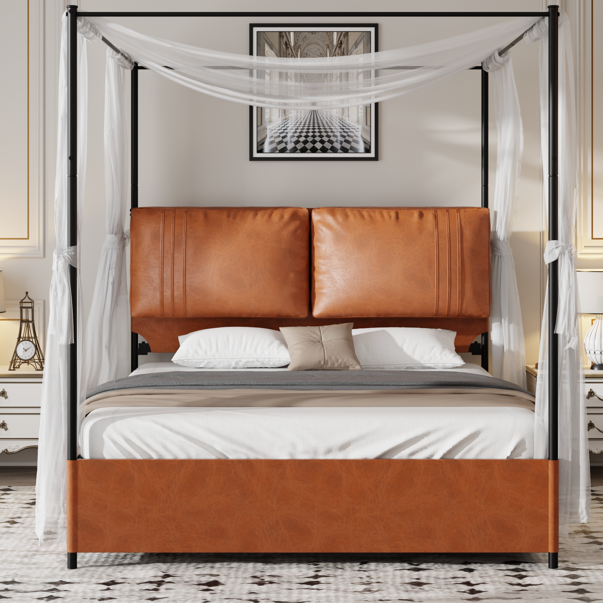 High-End Luxury Bed 160x200cm Soft Cushions Metal Cuff, Dual-Purpose Leather