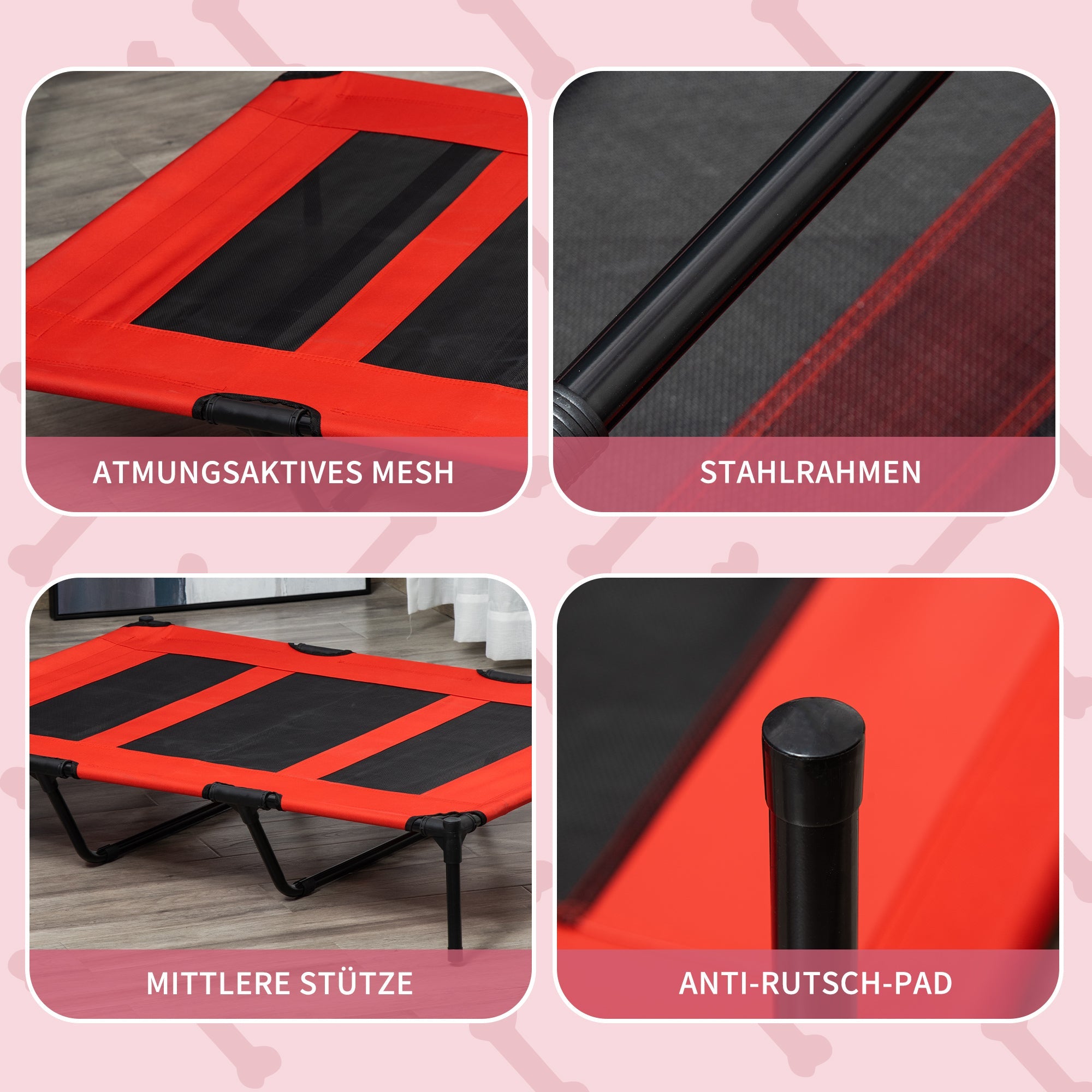 Dog Bed Elevated, Large Dogs, Metal Oxford Red