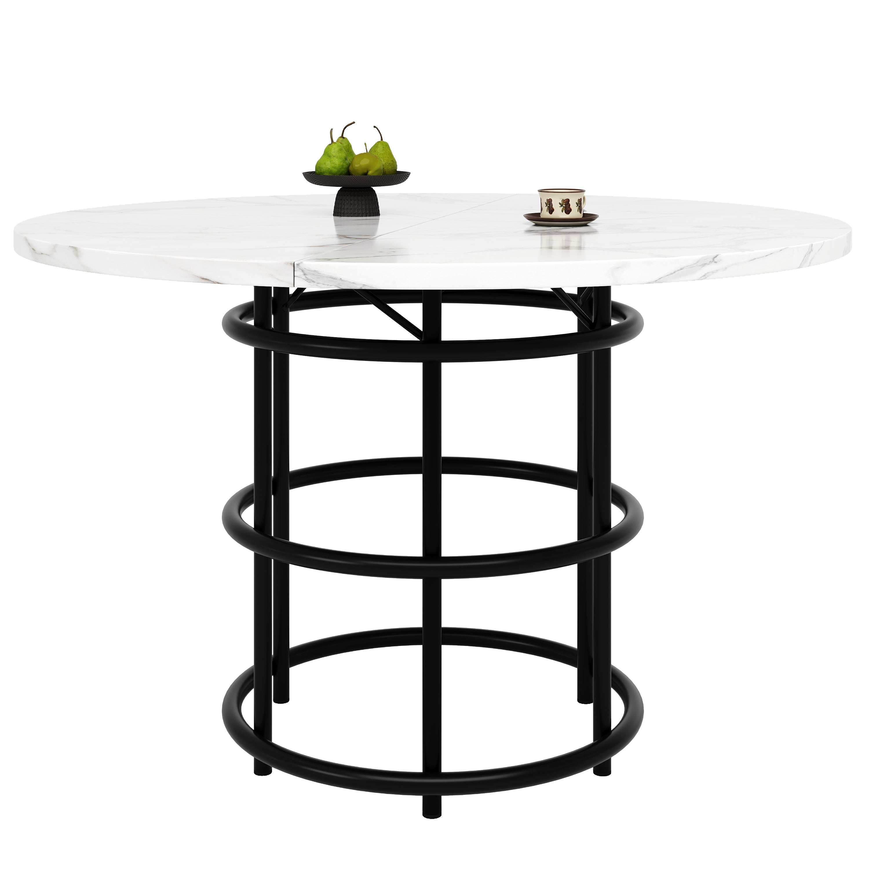 Round Dining Table 100x100cm 4-6 Seater Marbled MDF Metal Legs - Black