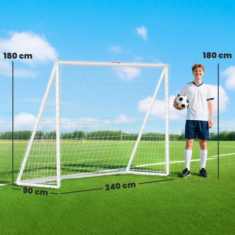 Football Goal with Robust Net and Plastic Frame, 240 x 90 x 180 cm, White