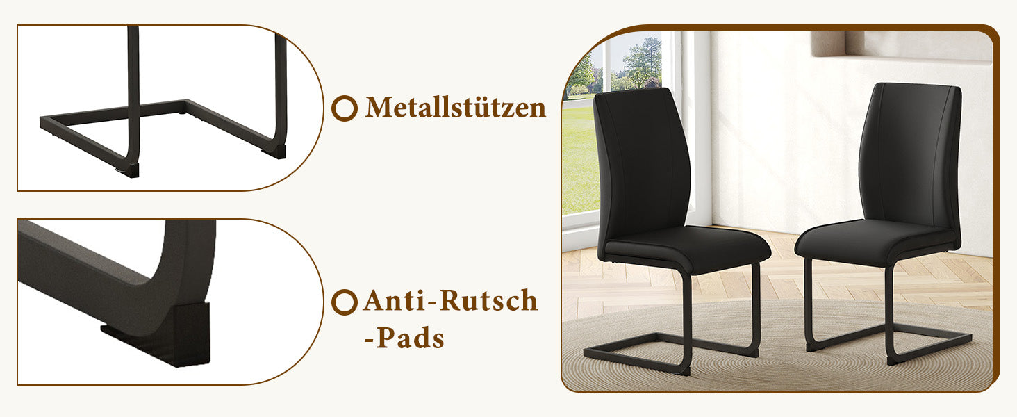 2-Piece Dining Chair Set Ergonomic Metal Legs - Black PU