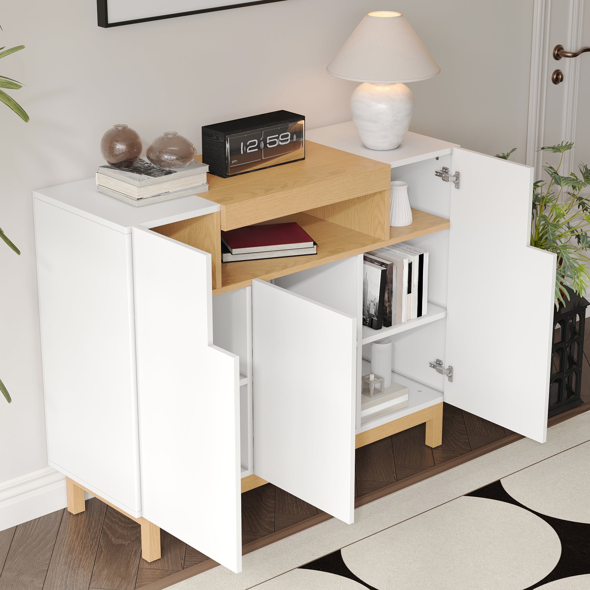 Sideboard, 3-Door Multifunctional Storage Cabinet for Living & Dining, White