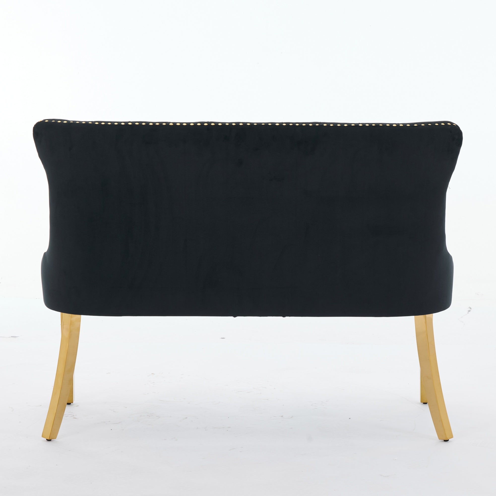 Velvet Dining Loveseat Bench, 2-Seat Tufted Wing Back Gold-Plated Steel Legs, Black Velvet