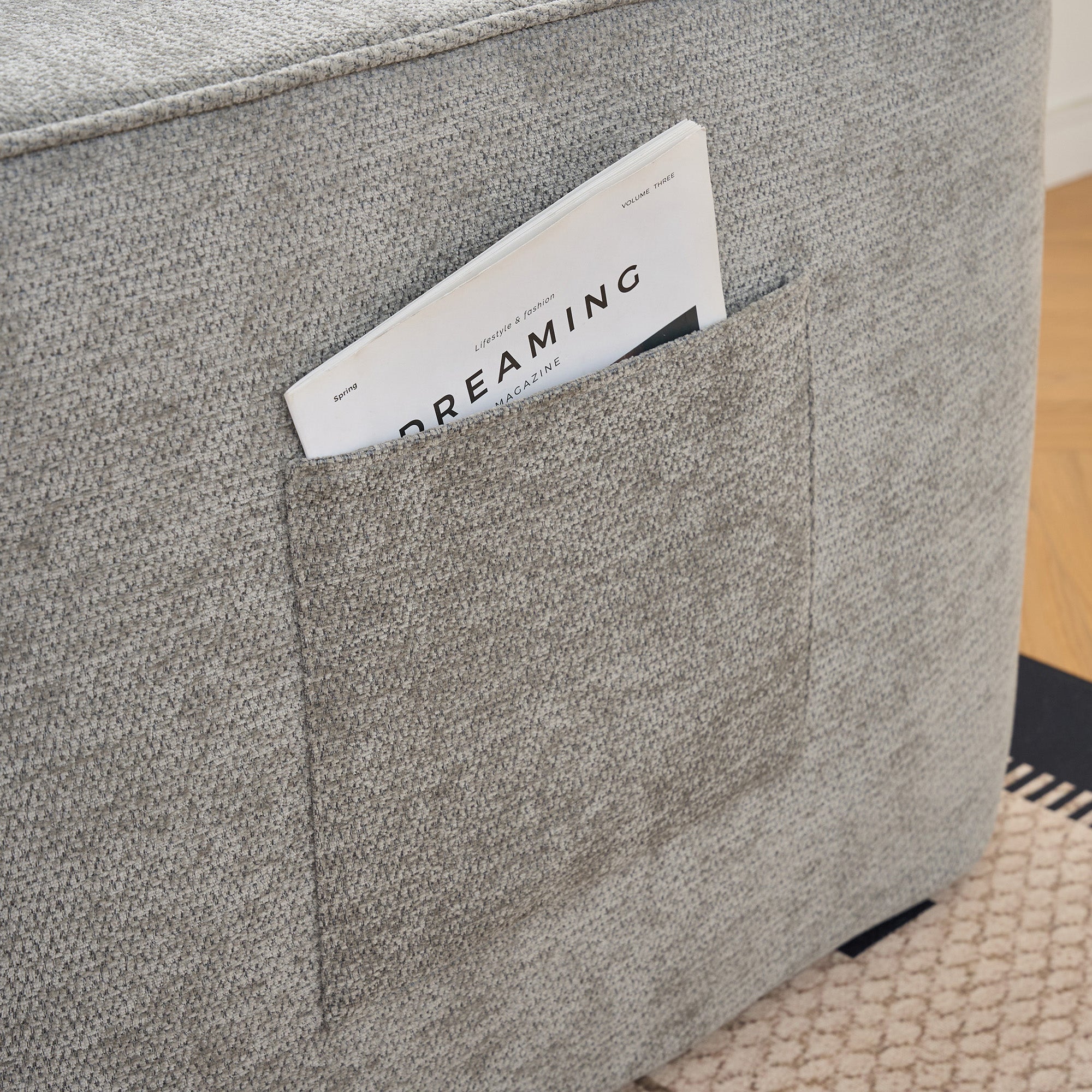 Chaise Longue Soft Sofa Cushions Side Pockets - Grey
