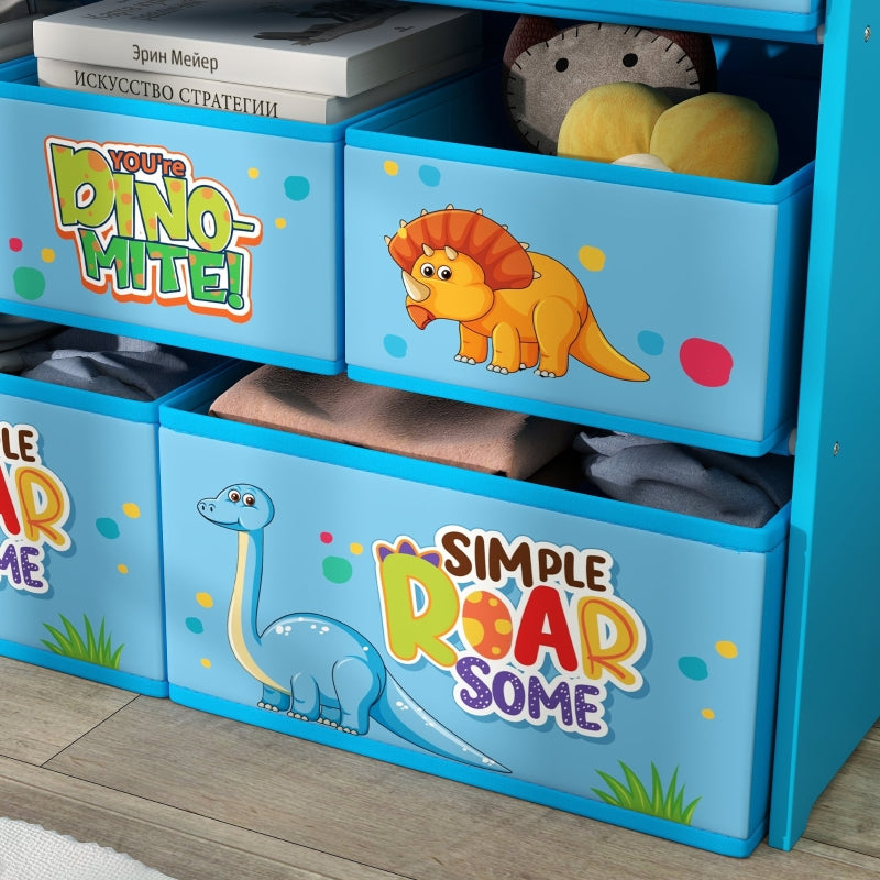 3-Tier Kids Storage Unit with 9 Non-Woven Fabric Boxes, Blue