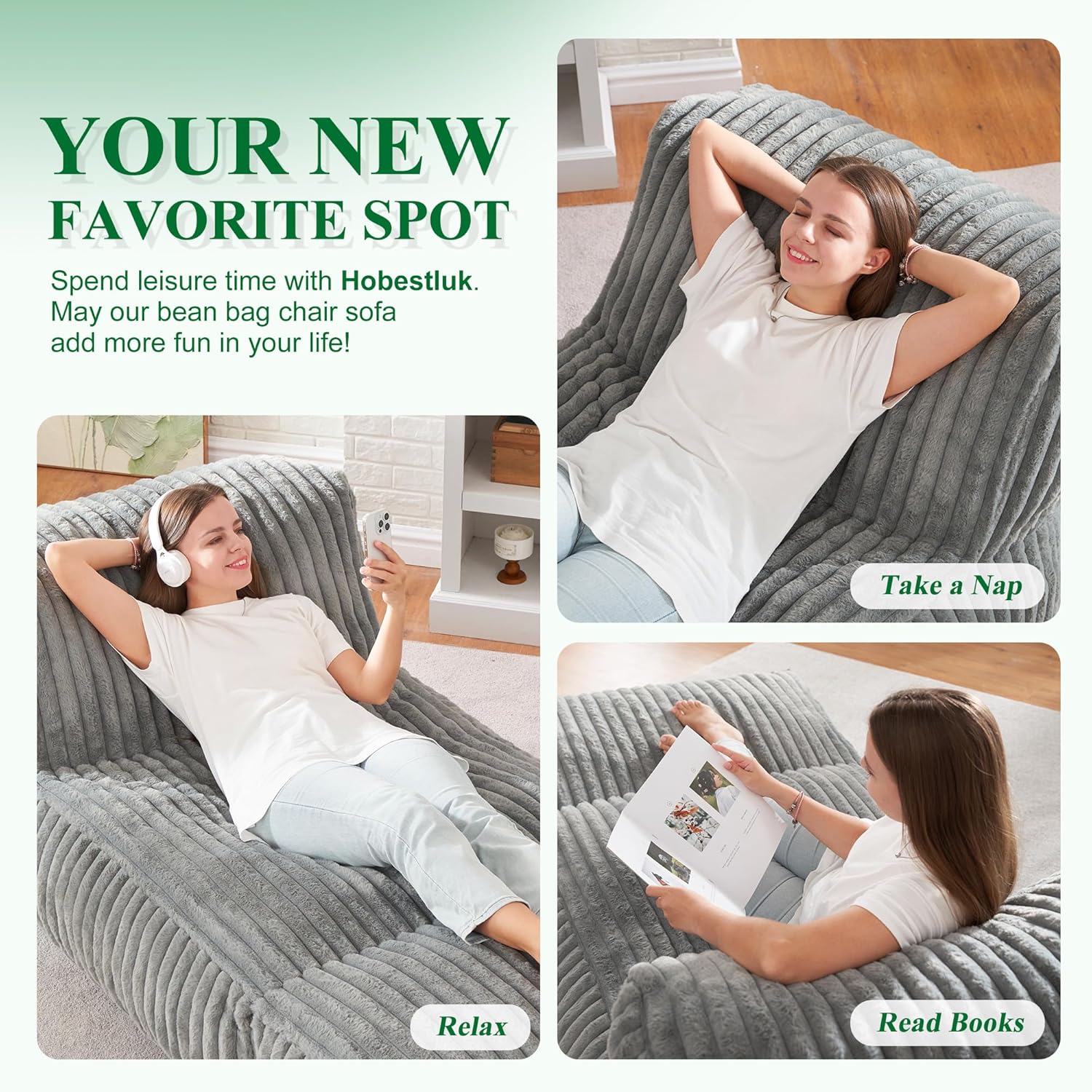 Modular Bean Bag Lounge Sofa w/ Ottoman, Ergonomic Support, Removable Cover, Corduroy