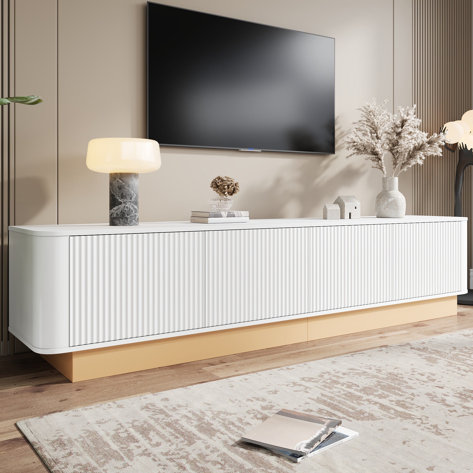 200 cm TV Lowboard, 4 Doors and Adjustable Shelves, MDF material