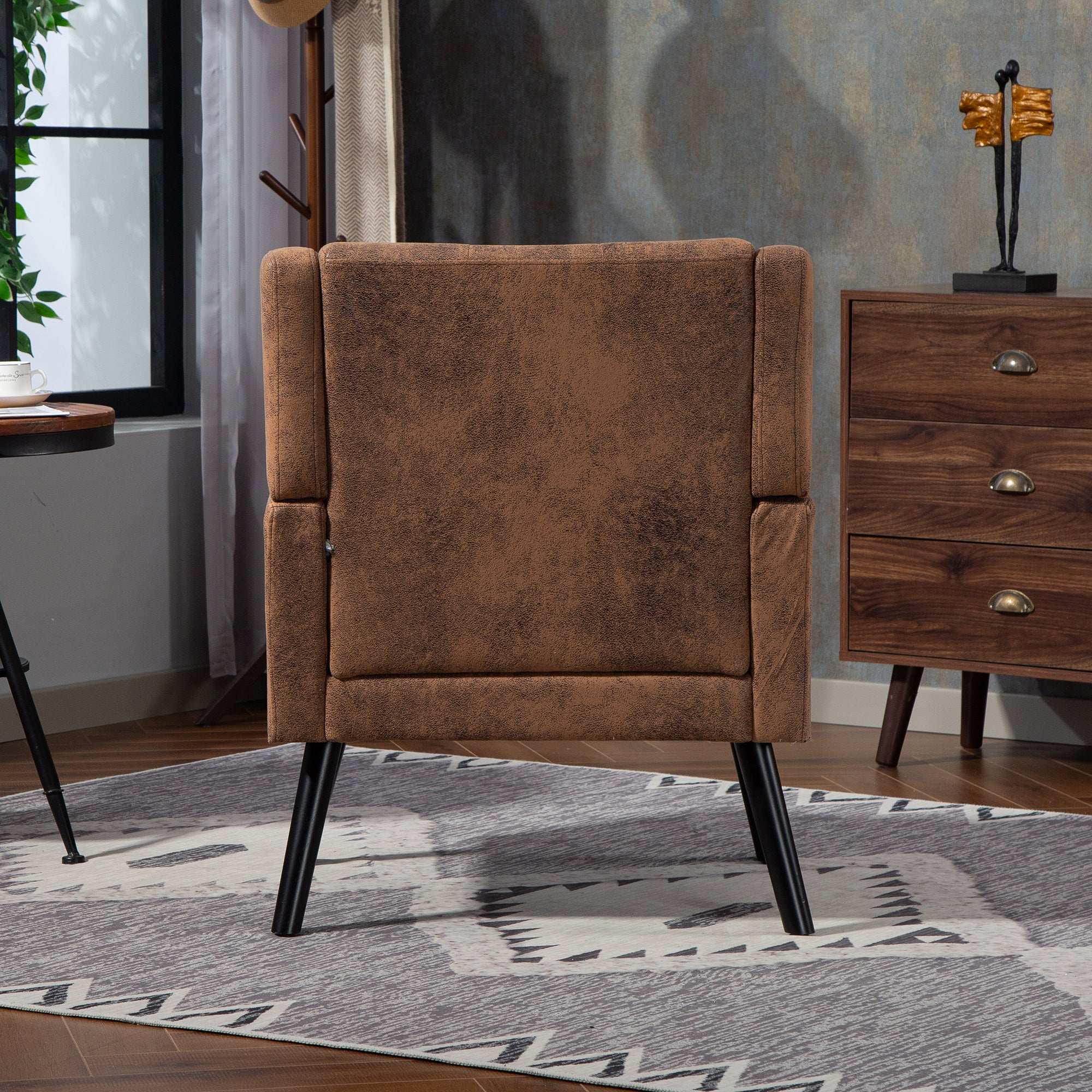 Armchair Mid-Century Modern Buttoned Suede Cushion Solid Wood Legs Suede