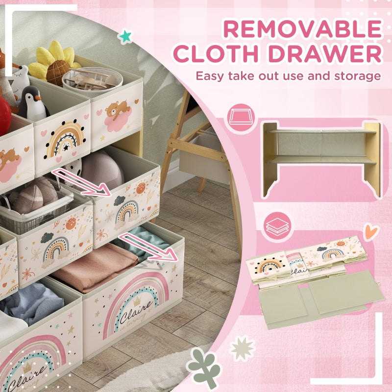 3-Tier Kids Storage Unit with 9 Non-Woven Fabric Boxes, Yellow