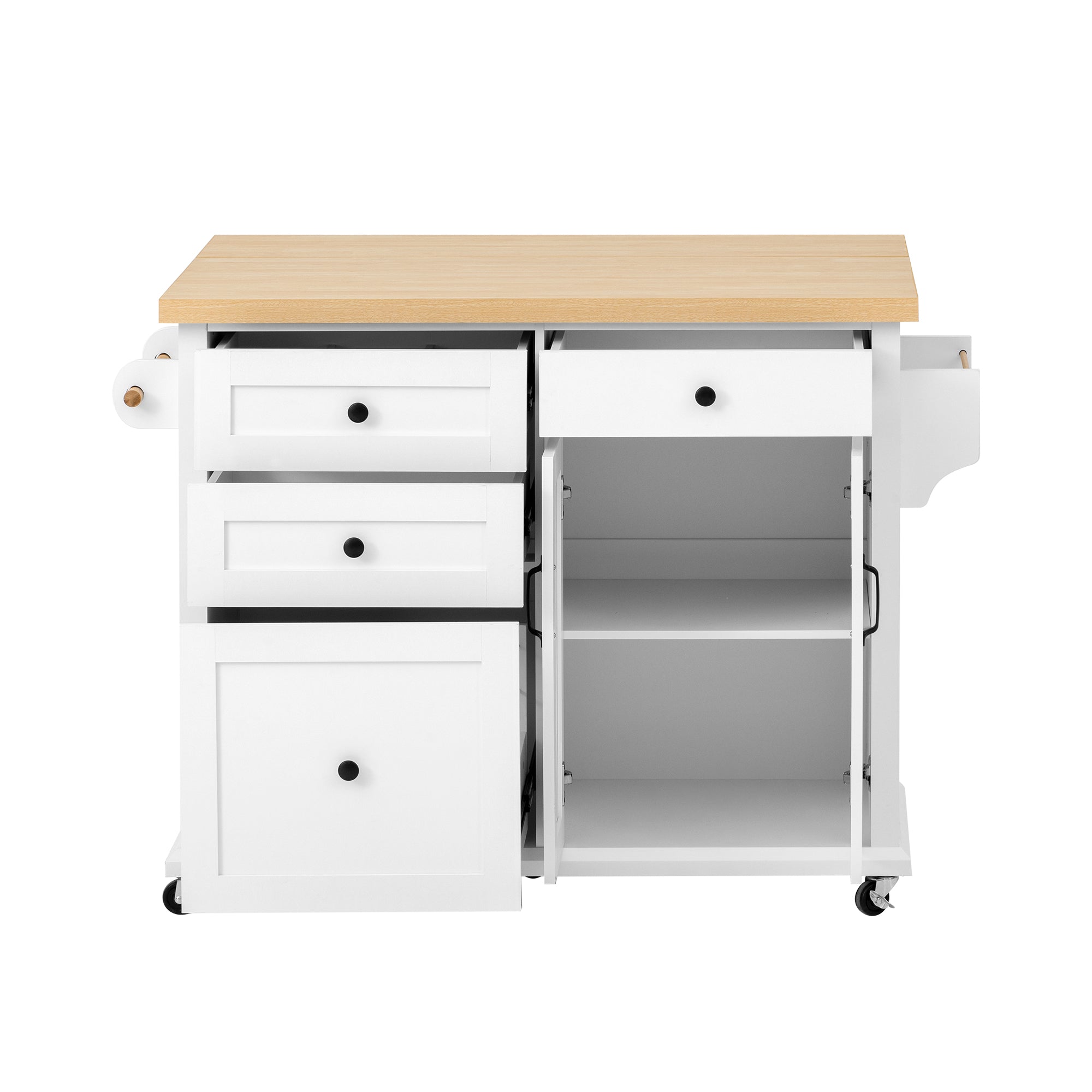 Mobile Kitchen Island Extendable Dining Table Wheels Storage White