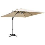 Cantilever Parasol Square Overhanging Umbrella with Crank, Tilt, 360° Rotation, Aluminium Frame, Cream White