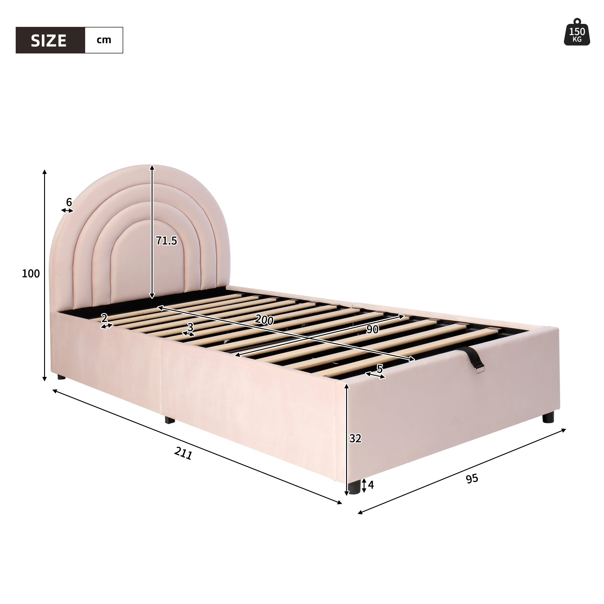 Upholstered Single Bed 90x200 with Slatted Base and Headboard, Pink Velvet